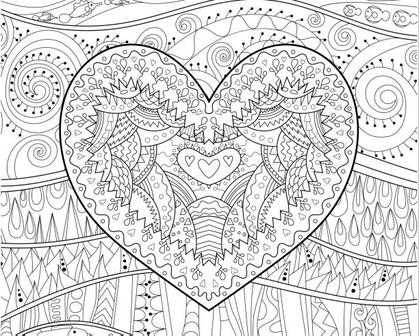 Beautiful heart for coloring book. Coloring pages for adult with beautifull patterned heart for Valentine's Day coloring book pages templates stock illustrations