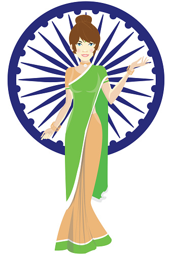 Beautiful Indian woman in traditional clothes. india Republic Day Celebration on January 26, Indian national day Illustration.