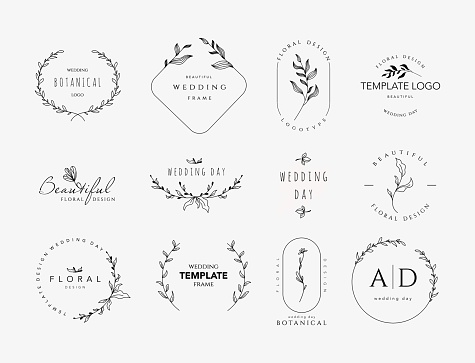 Beautiful logos with floral ornaments and frames for beauty industry weddings Vector illustration