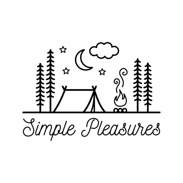 bildbanksillustrationer, clip art samt tecknat material och ikoner med vacker minimalistiska vektorillustration - camping i en skog, enkla nöjen - camping tent