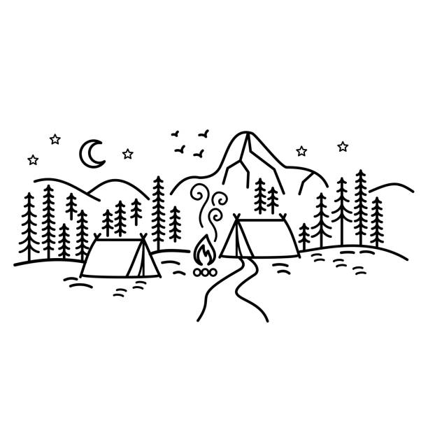 美しいミニマリストベクトルイラスト-森の中のキャンプ - キャンプ点のイラスト素材／クリップアート素材／マンガ素材／アイコン素材