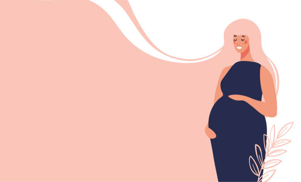 Beautiful modern young pregnant woman on a pink background. Vector concept banner about pregnancy and motherhood. Mom hugs her belly and waits for the baby to be born. Beautiful modern young pregnant woman on a pink background. Vector concept banner about pregnancy and motherhood. Mom hugs her belly and waits for the baby to be born pregnant backgrounds stock illustrations