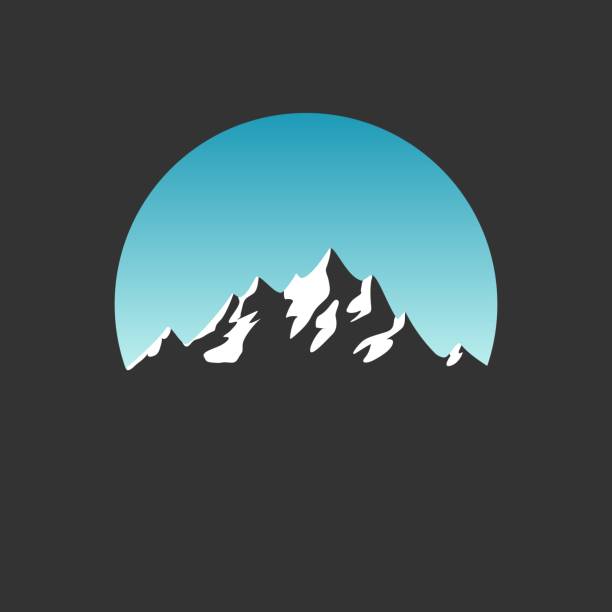 Beautiful mountain silhouette in blue sky circle on black background vector art illustration