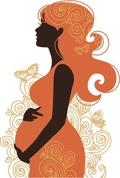 Beautiful pregnant woman Pregnant woman in flowers pregnant silhouettes stock illustrations