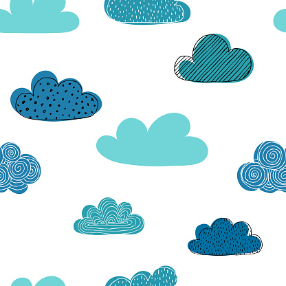 Beautiful seamless pattern of doodle clouds. design background greeting cards and invitations and for baby clothes.