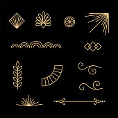 Beautiful set of Art Deco, Gatsby palmette ornates from 1920s fashion and design trends vector art
