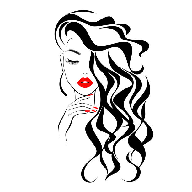 Beautiful sexy face, red lips, hand with red manicure nails, fashion woman, element design, nails studio, curly hairstyle, hair salon sign, icon. Beauty Logo. Vector illustration. Hand drawing style. Beautiful sexy face, red lips, hand with red manicure nails, fashion woman, element design, nails studio, curly hairstyle, hair salon sign, icon. Beauty Logo. Vector illustration. Hand drawing style. beautiful woman stock illustrations