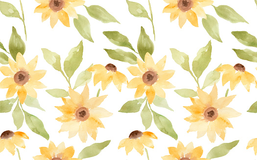 Beautiful sunflower watercolor as seamless pattern.