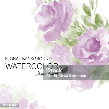 istock Beautiful watercolor roses backgraund 1356392897