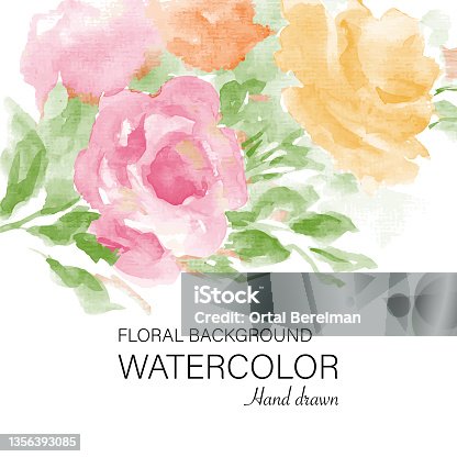 istock Beautiful watercolor roses backgraund 1356393085