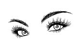 A hand drawn vector sketch illustration of beautiful eyelash extension.