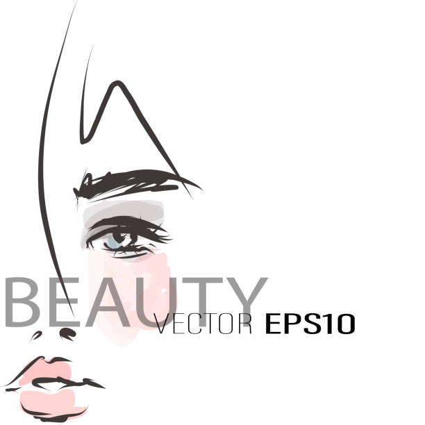 Beautiful woman face. Hand-drawn illustration. Beauty industry, make-up Sketch, vector beautiful woman stock illustrations