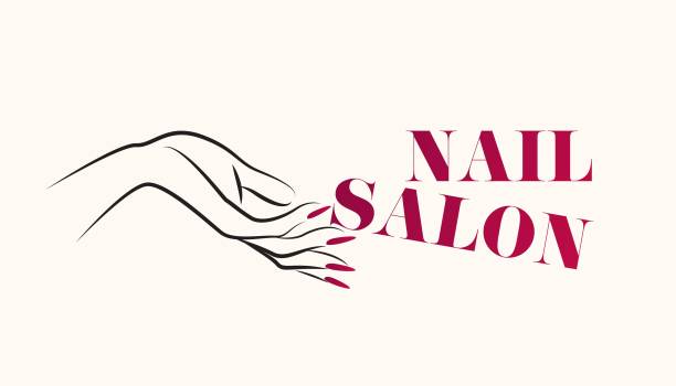Beautiful woman hand with elegant red nail polish manicure.Nails art salon vector illustration. Beauty & nail design icon. nail salon stock illustrations