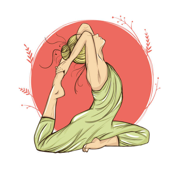 beautiful woman in yoga pose on a round background, hand-drawn, vector beautiful woman in yoga pose on a round background, hand-drawn, vector illustration yoga backgrounds stock illustrations