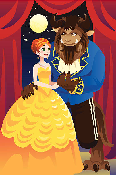 Beauty and the beast vector art illustration