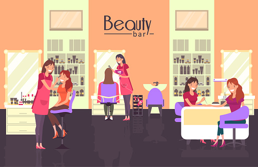 Beauty bar with nail master and haircutter