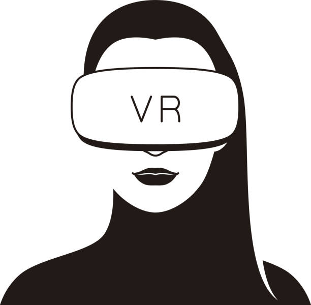 bildbanksillustrationer, clip art samt tecknat material och ikoner med skönhet flicka klädd i virtual reality-glasögon. framifrån, spela spel - virtual reality headset