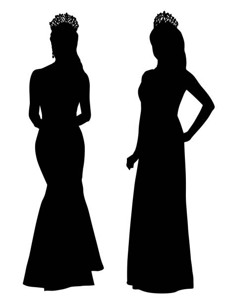 Beauty queen wearing crown in silhouette isolated on white background  beauty pageant stock illustrations