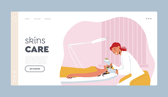 Beauty, Skin Care, Wellness Landing Page Template. Female Character Applying Facial Mask Procedure in Spa Salon. Doctor Processing Woman Face with Natural Cosmetics. Cartoon People Vector Illustration