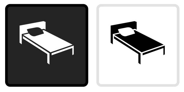 Bed Icon on  Black Button with White Rollover Bed Icon on  Black Button with White Rollover. This vector icon has two  variations. The first one on the left is dark gray with a black border and the second button on the right is white with a light gray border. The buttons are identical in size and will work perfectly as a roll-over combination. bed furniture borders stock illustrations