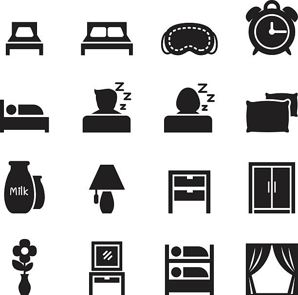 Bedroom icons set Bedroom  & Accessories icons set bedroom silhouettes stock illustrations