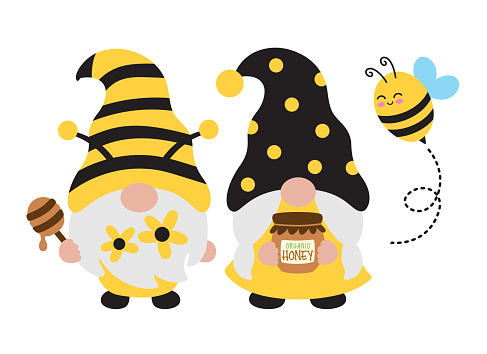 Bee Gnome Couple with Honey Vector Illustration