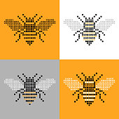 Bee insect cross stitch simple set. An original artwork vector illustration of cross stitch bee logo.This inspirational flat design can be a postcard, invitation, web banner, shop window, postcard, invitation, poster or flyer.