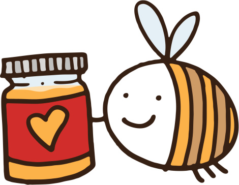 Bee with jar of honey