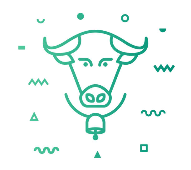 Beef cattle farming outline style icon design with decorations and gradient color. Line vector icon illustration for modern infographics, mobile designs and web banners.