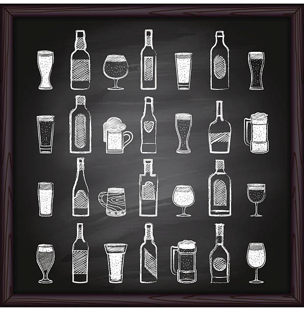 Beer and alcohol icons on blackboard vector art illustration