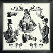 Beer and coffee illustrations in vintage engraved style. Eps 9
