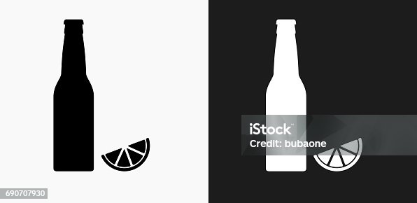istock Beer Bottle and Lime Icon on Black and White Vector Backgrounds 690707930