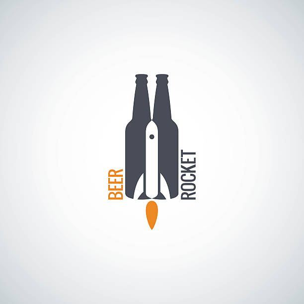 beer bottle logo rocket concept background beer bottle logo rocket concept background 8 eps rocketship silhouettes stock illustrations