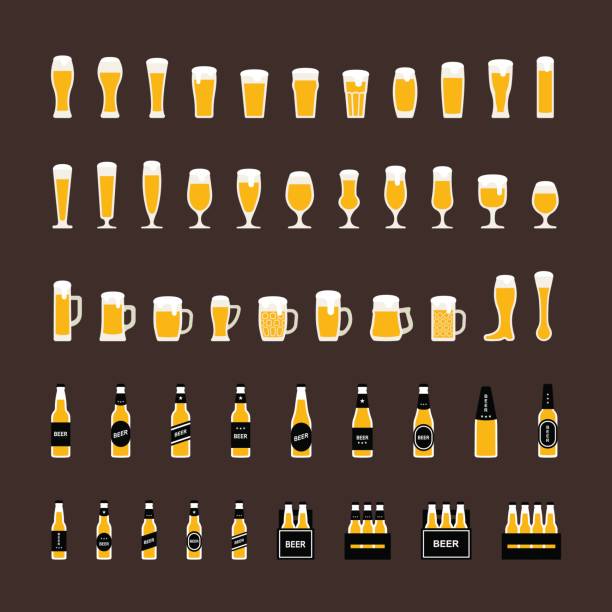 ビールのボトルとグラスのアイコンは、フラット スタイルに設定します。ベクトル - ビールジョッキ点のイラスト素材／クリップアート素材／マンガ素材／アイコン素材