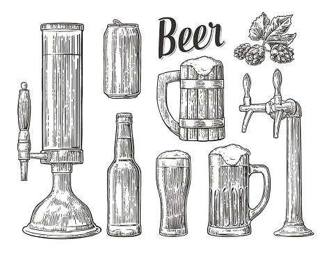 Beer class, can, bottle, barrel.