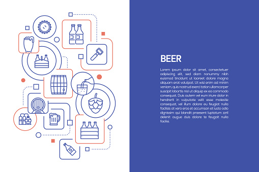 Beer Concept, Vector Illustration of Beer with Icons