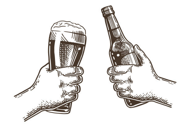 illustrations, cliparts, dessins animés et icônes de les acclamations de bouteille de verre de bière - bière