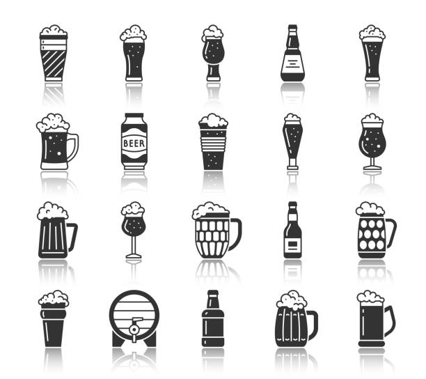 ビールグラスマグブラックシルエットアイコンベクトルセット - ビールジョッキ点のイラスト素材／クリップアート素材／マンガ素材／アイコン素材