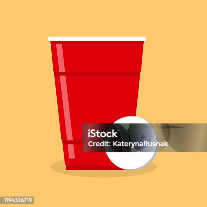 istock Beer Pong poster or banner with red plastic cup and ball. Traditional drinking game vector illustration. 1194326719