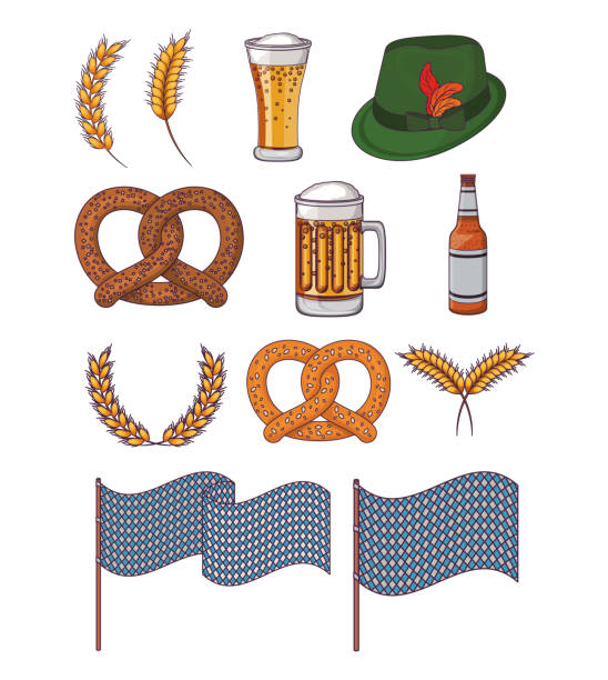 oktoberfest bier brezel hutentwurf - oktoberfest stock-grafiken, -clipart, -cartoons und -symbole