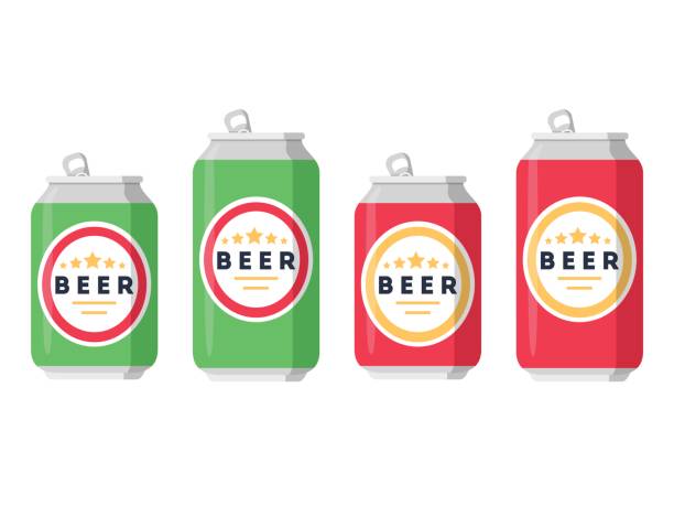 bier festgelegt. eine sammlung von bier dosen in verschiedenen farben auf weißem hintergrund. isoliert in einem trendigen flachen stil. - dose stock-grafiken, -clipart, -cartoons und -symbole