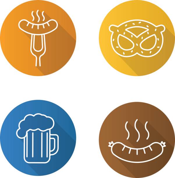 bier-snacks-symbole - bratwurst stock-grafiken, -clipart, -cartoons und -symbole