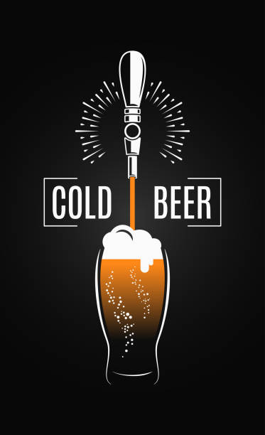 ilustrações de stock, clip art, desenhos animados e ícones de beer tap with beer glass on black background - tap