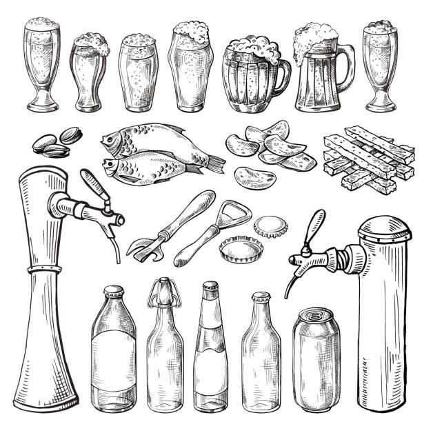 ilustraciones, imágenes clip art, dibujos animados e iconos de stock de vaso y jarra de cerveza torre saltos - mano agarrando botella de cerveza y taza