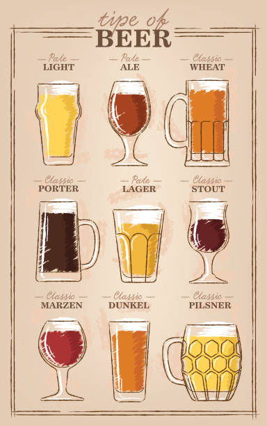 ビールの種類。ビールの種類を視覚的なガイド。推奨されるガラスのビール各種 - ビールジョッキ点のイラスト素材／クリップアート素材／マンガ素材／アイコン素材