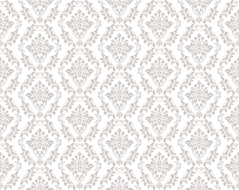 Beige And White Victorian Damask Luxury Decorative Fabric Pattern