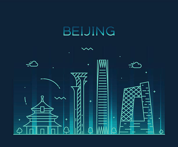 illustrazioni stock, clip art, cartoni animati e icone di tendenza di pechino skyline lineare alla moda illustrazione vettoriale - beijing