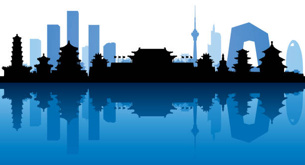 illustrazioni stock, clip art, cartoni animati e icone di tendenza di skyline di pechino (tutti gli edifici sono completi e spostabili) - beijing
