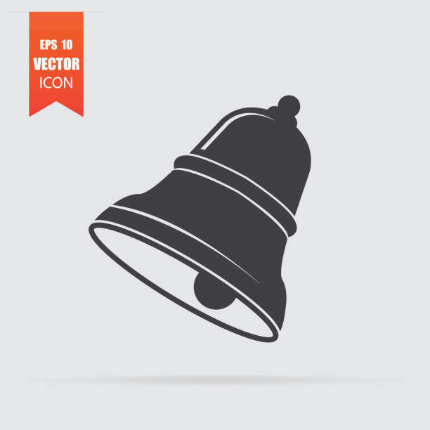 Bell icon in flat style isolated on grey background. Bell icon in flat style isolated on grey background. For your design, logo. Vector illustration. bell stock illustrations