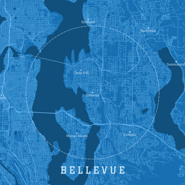 Bellevue WA City Vector Road Map Blue Text vector art illustration